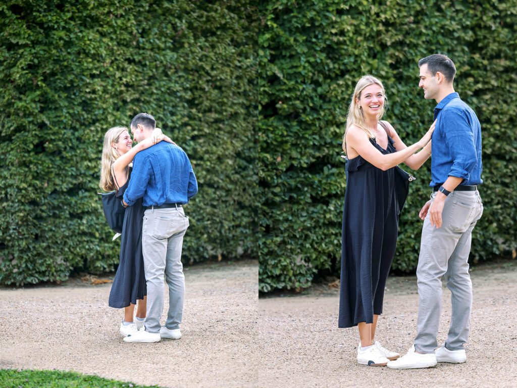 a girl realizing her marriage proposal in versailles was just captured by a secret photographer