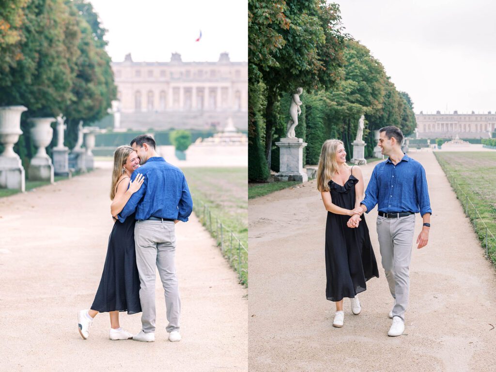 a couple celebrating their engagement at versailles
