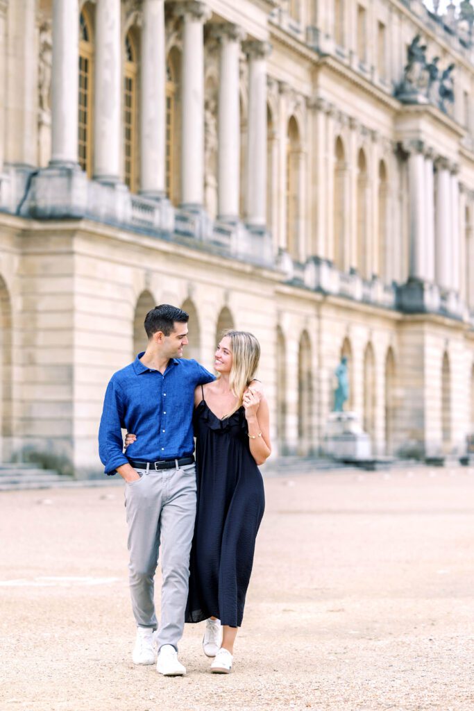 romantic portrait of a couple at the palace of versailles